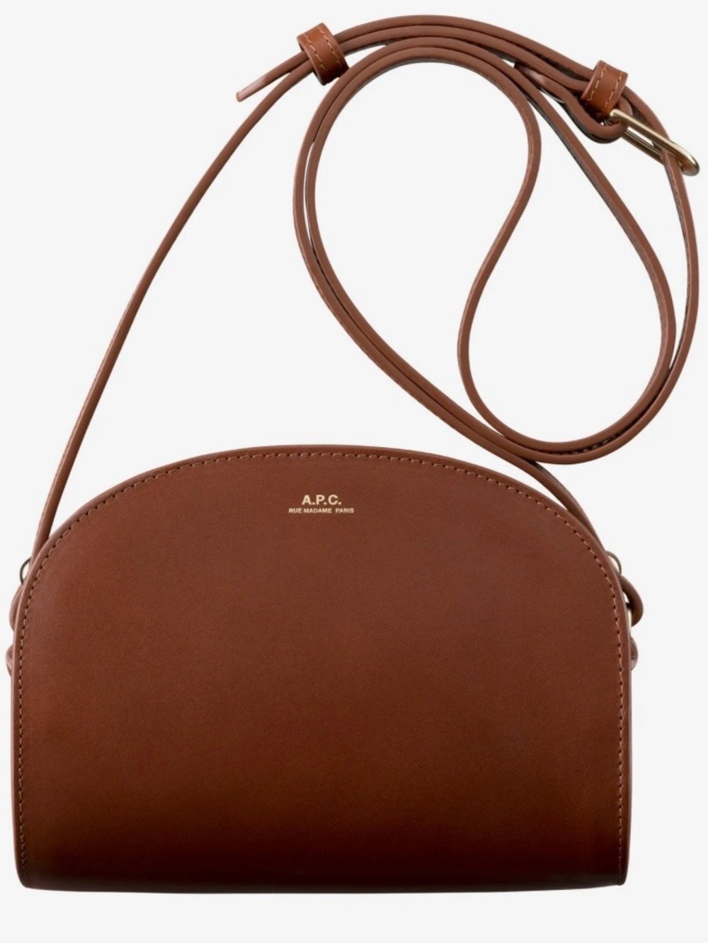 A.P.C. Small Brown Leather Dome Crossbody Bag